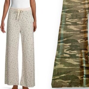 THEO & SPENCE Yummy Fuzzy Knit Camo Wide Leg Lounge Pants Pajama Bottoms